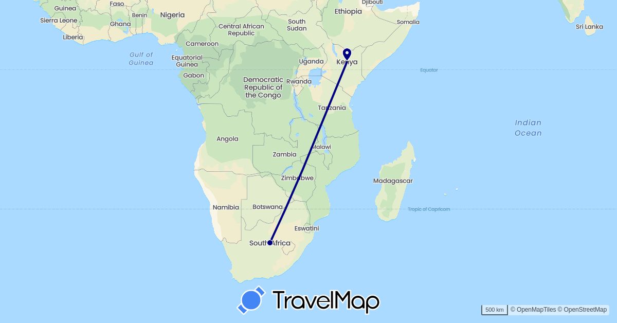 TravelMap itinerary: driving in Kenya, South Africa (Africa)